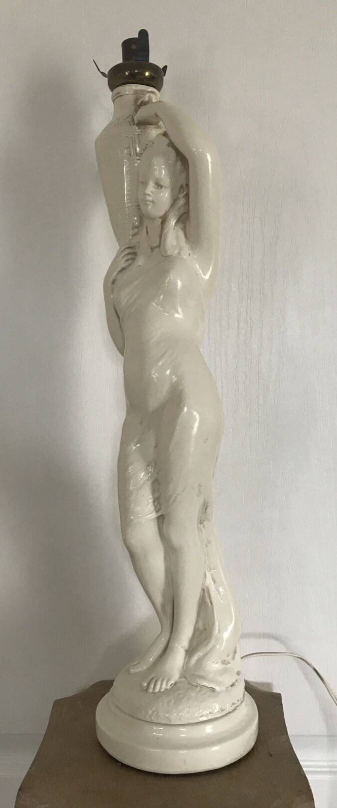 Glazed Ceramic Lamp Base for Women, signed