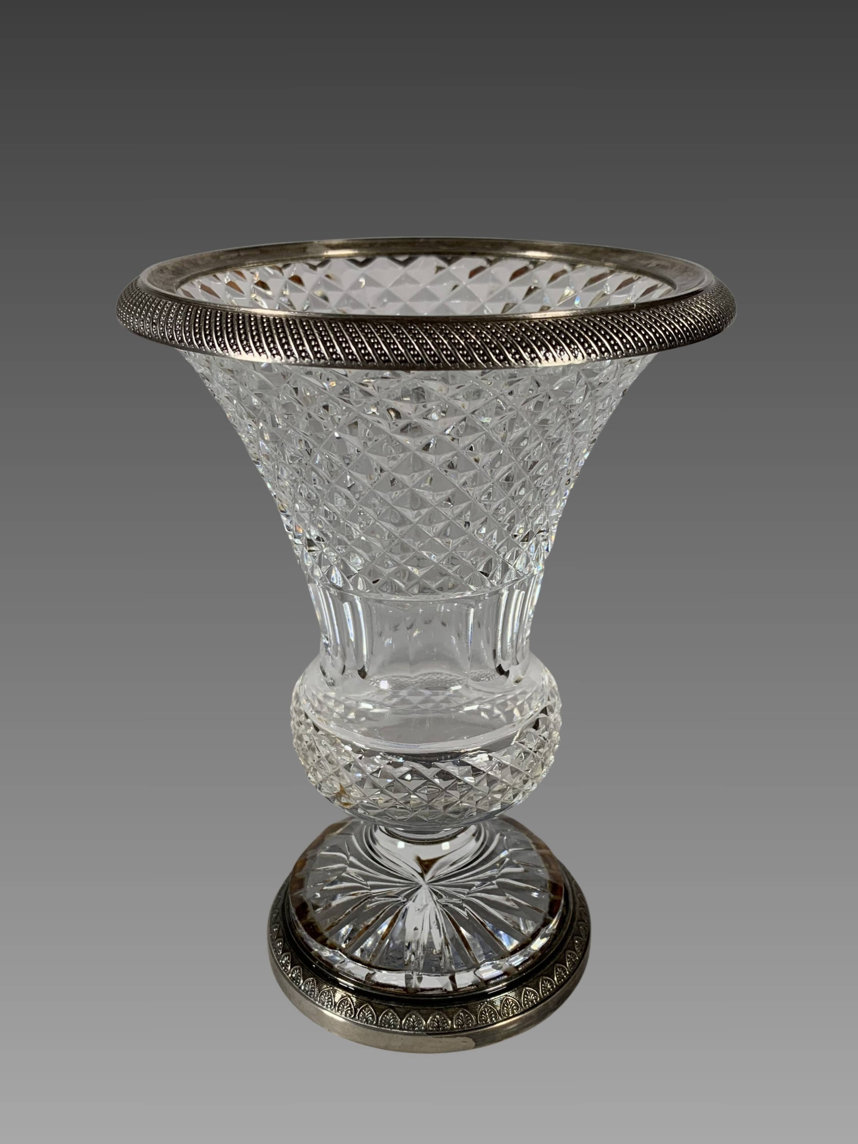 Baluster Vase in Cut Crystal and Silvered Bronze, Charles X Period