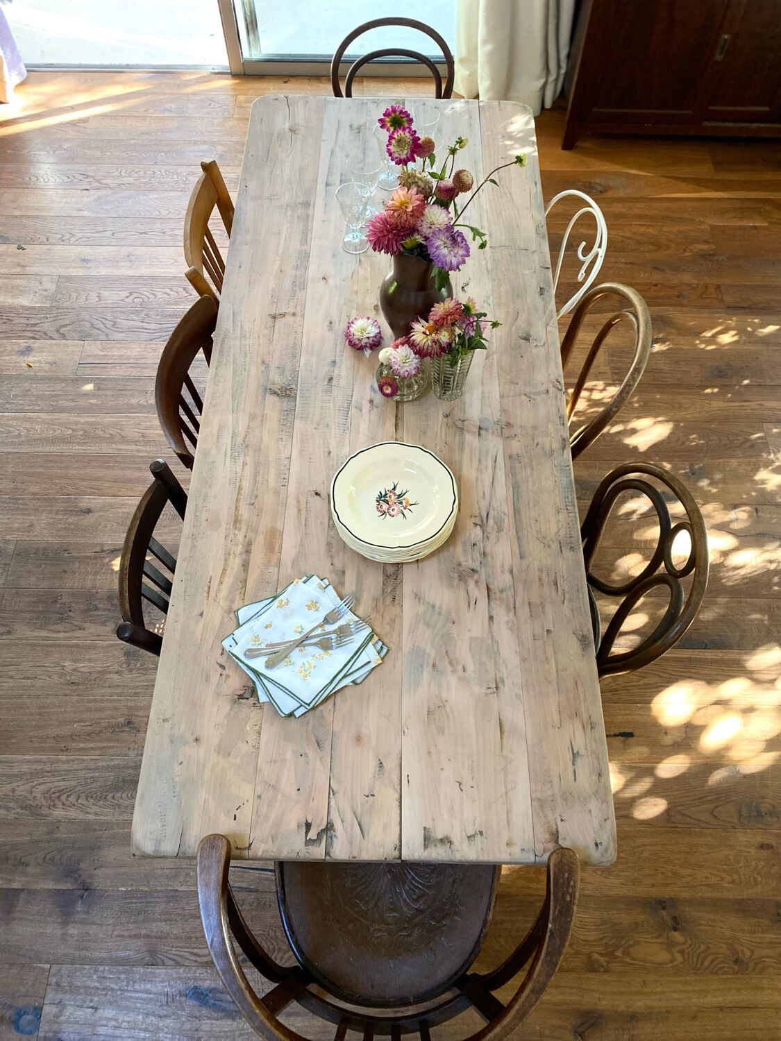 Antique solid wood farmhouse table