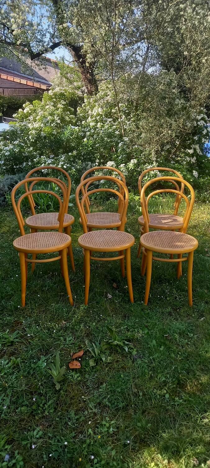 Set of 6 caned bistro chairs