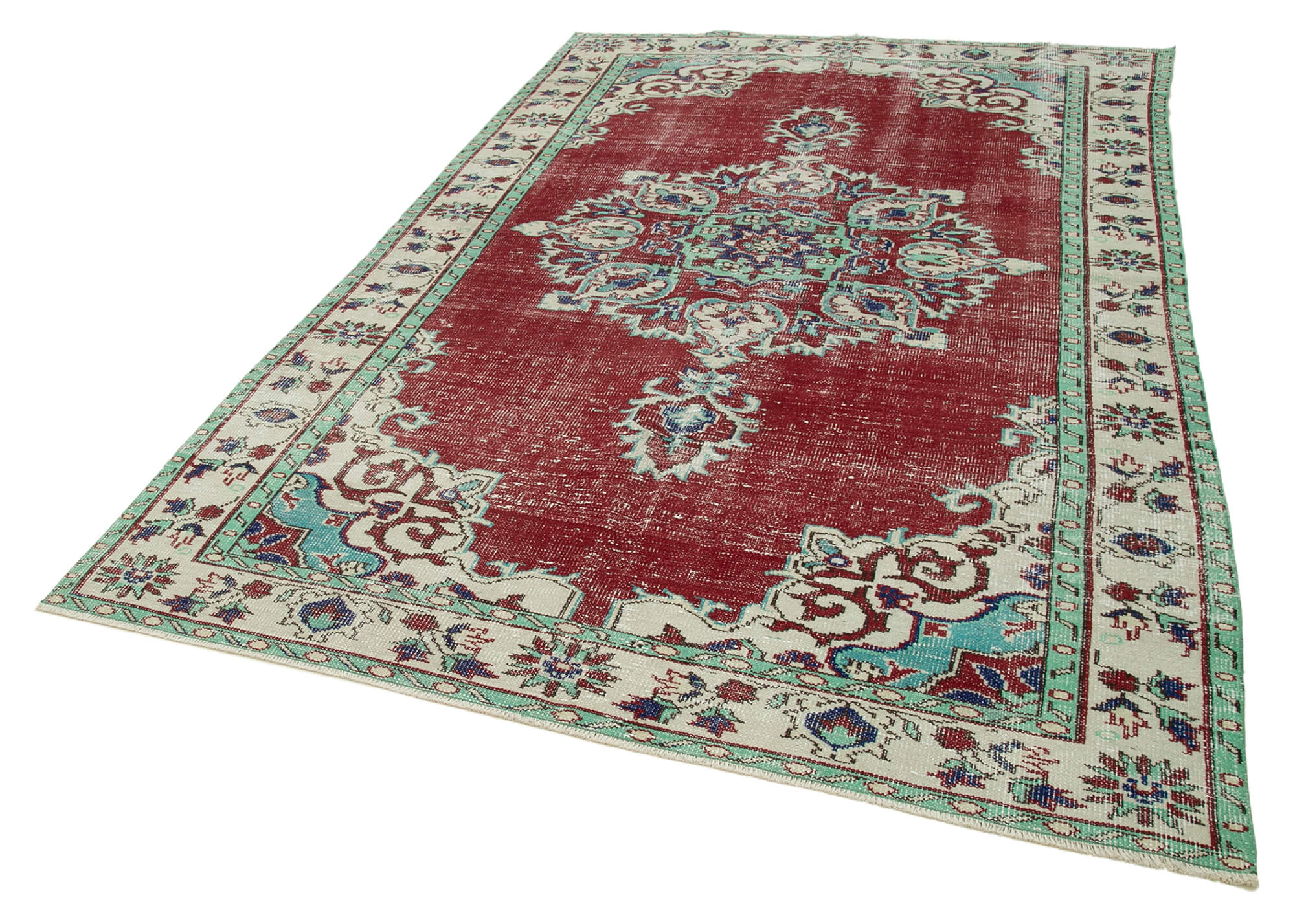 Turkish hand-knotted rustic 1970s beige carpet 190 cm x 291 cm