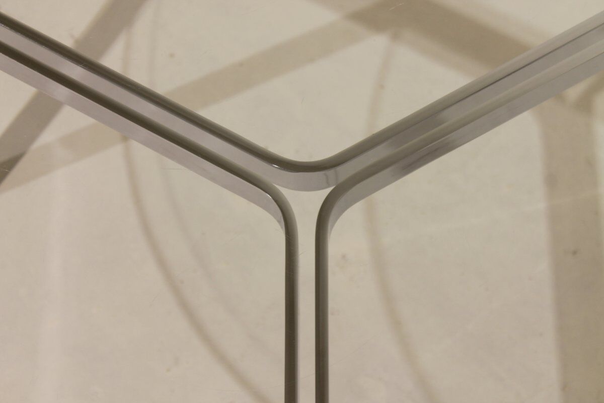 Table basse en verre et acier nickelé - Années 50/60