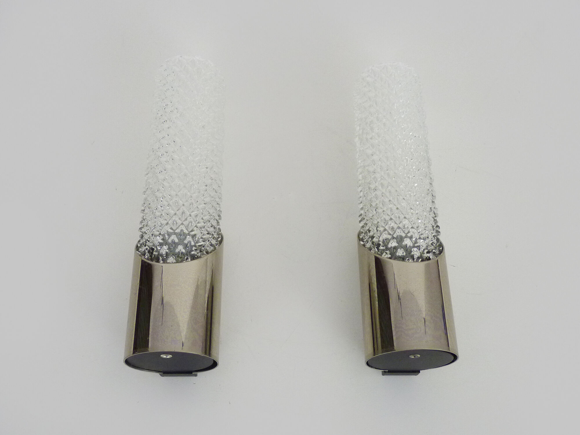 Pair of german wall sconces space age, chromed metal and glass, 60s