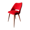 Chaise tonneau en moumoute rouge pieds compas années 60-70