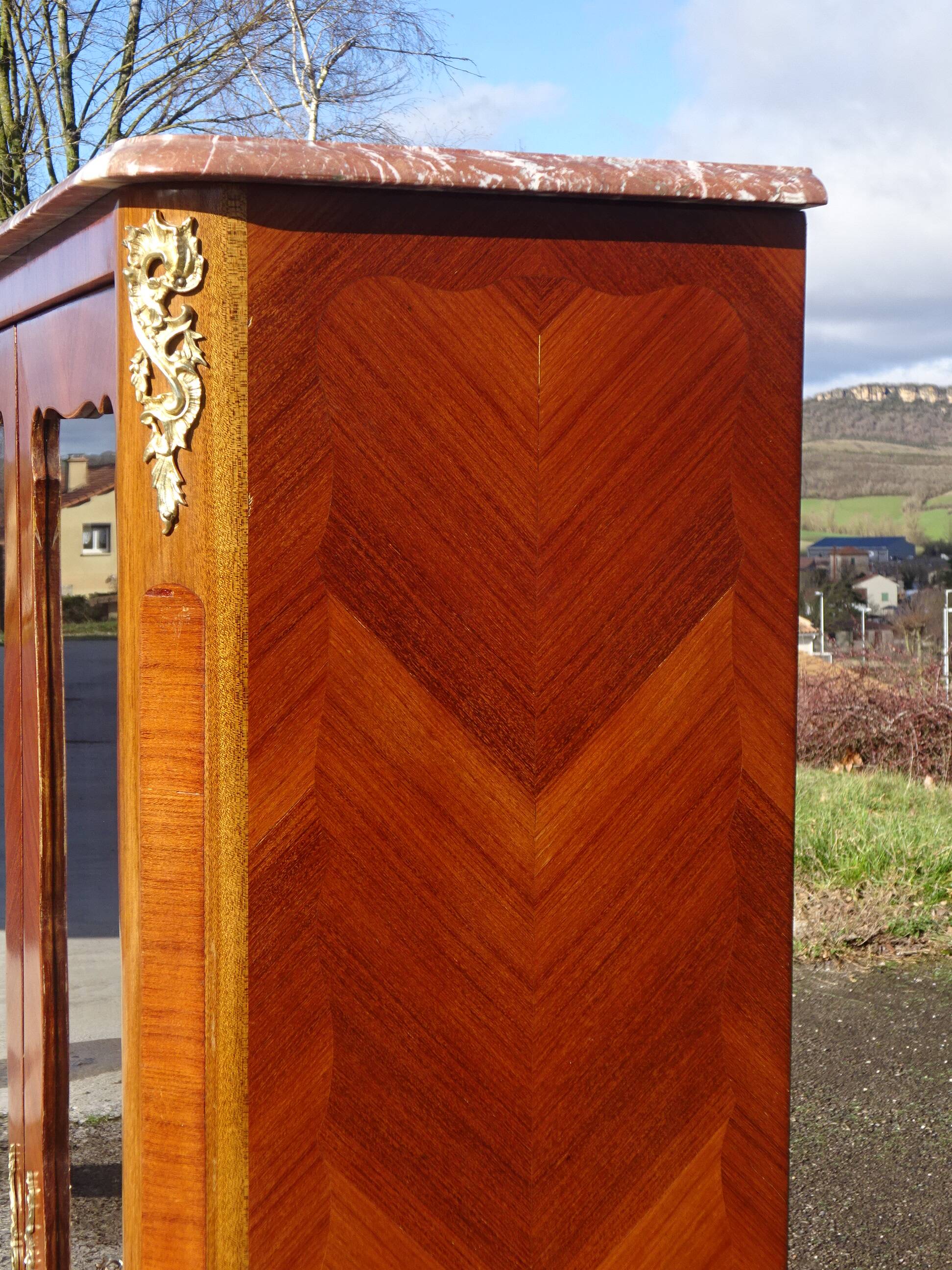 Glass library with rosewood marquetry in the Louis XV style.