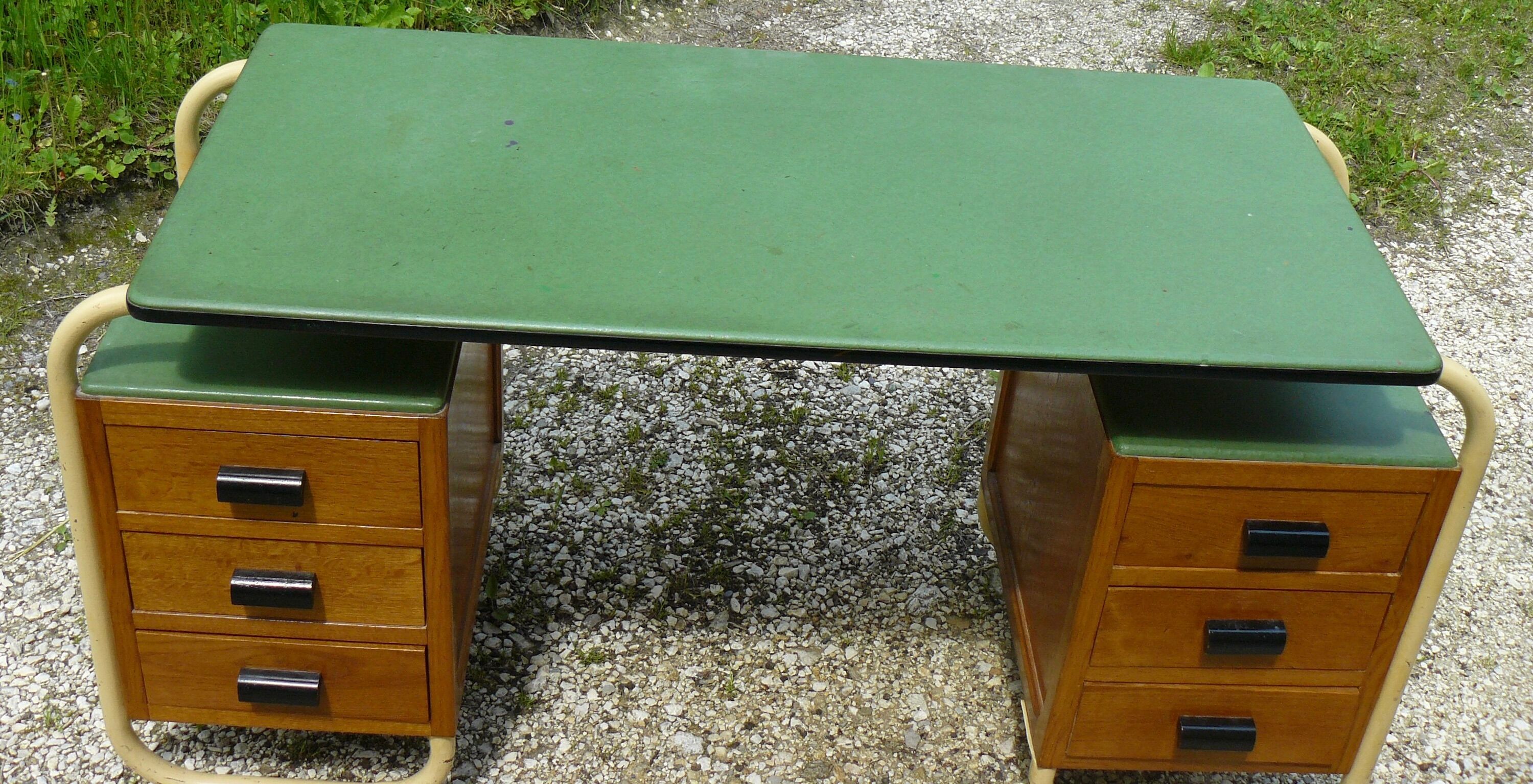 Bauhaus tubular desk with 6 drawers vintage 1950