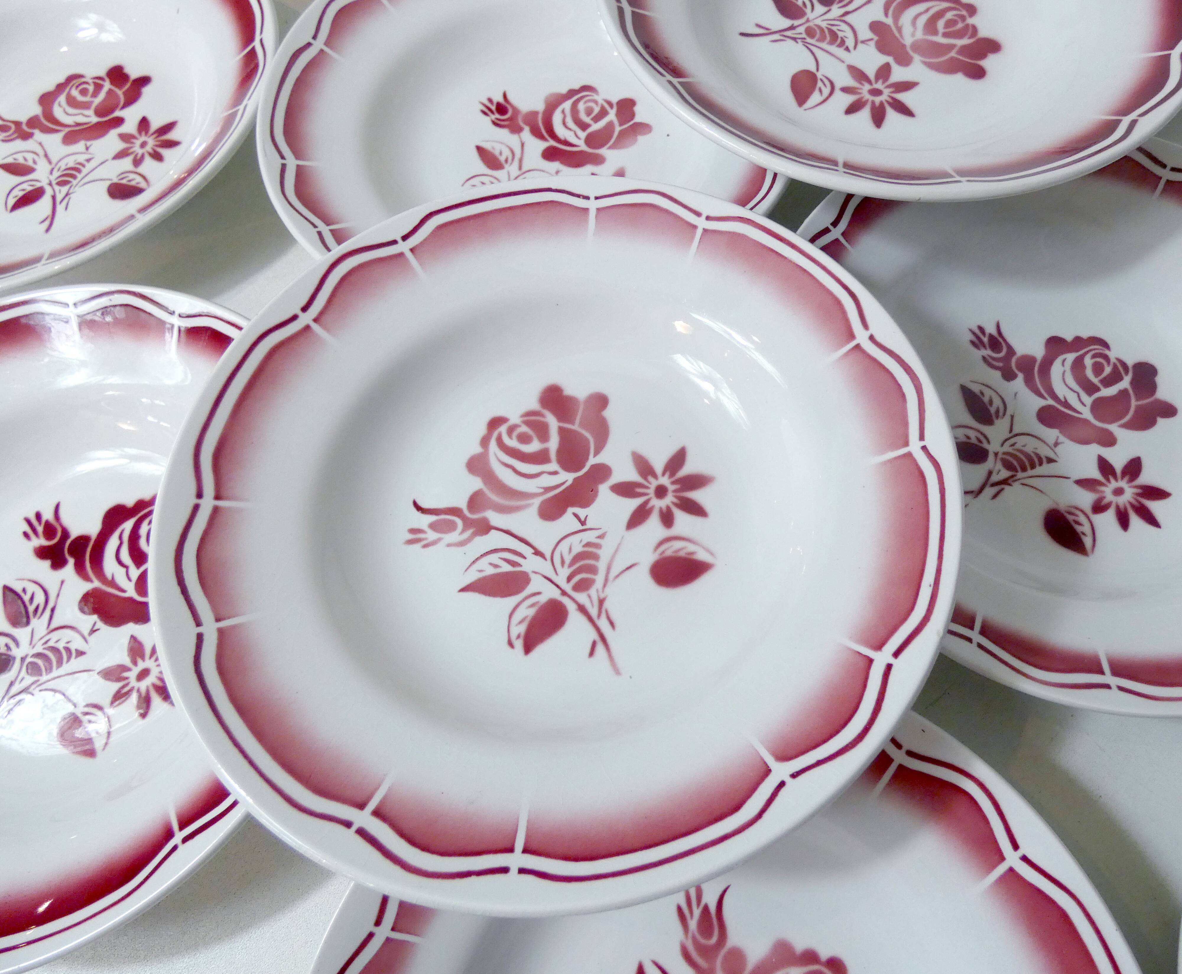 9 FB Digoin pink soup plates