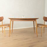 Classic extendable dining table from the 1950s, solid ash wood, new cream white Resopal top