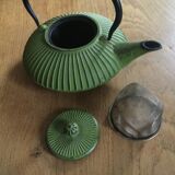 Green cast iron teapot