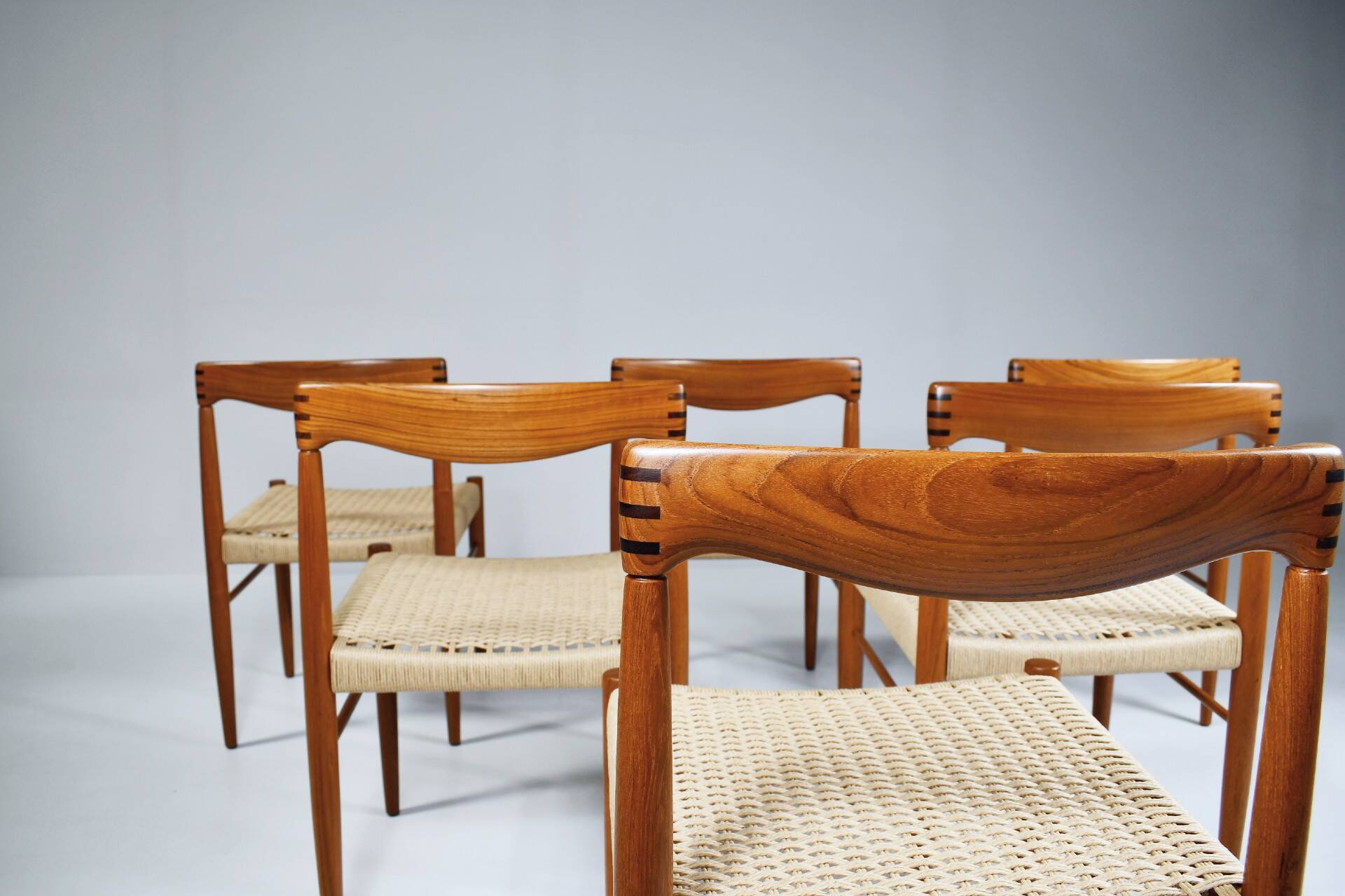 6 wood and rope chairs by Henry Klein for Bramin, 1960s