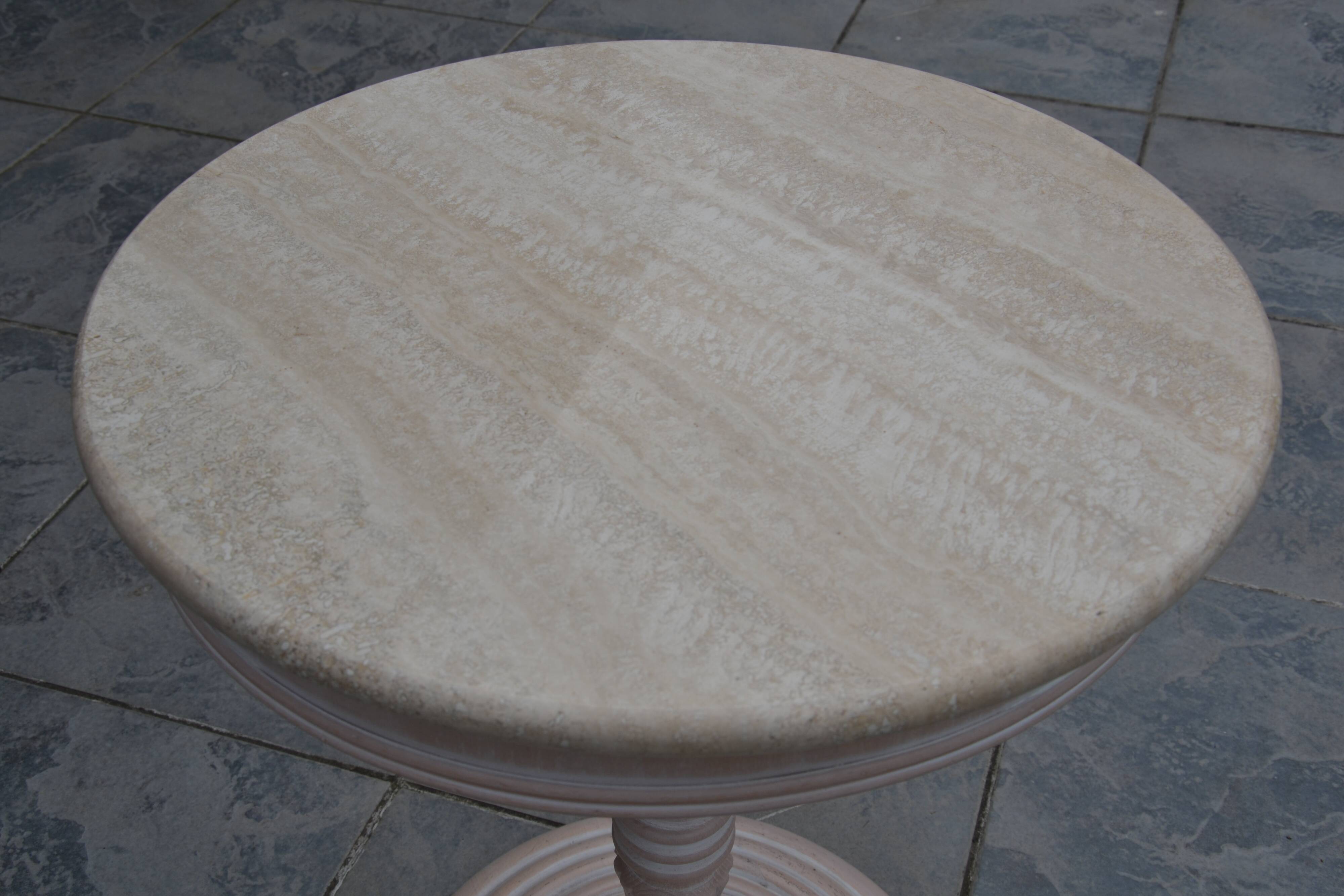 Petite table basse ronde travertin/bout de canapé années 80/90