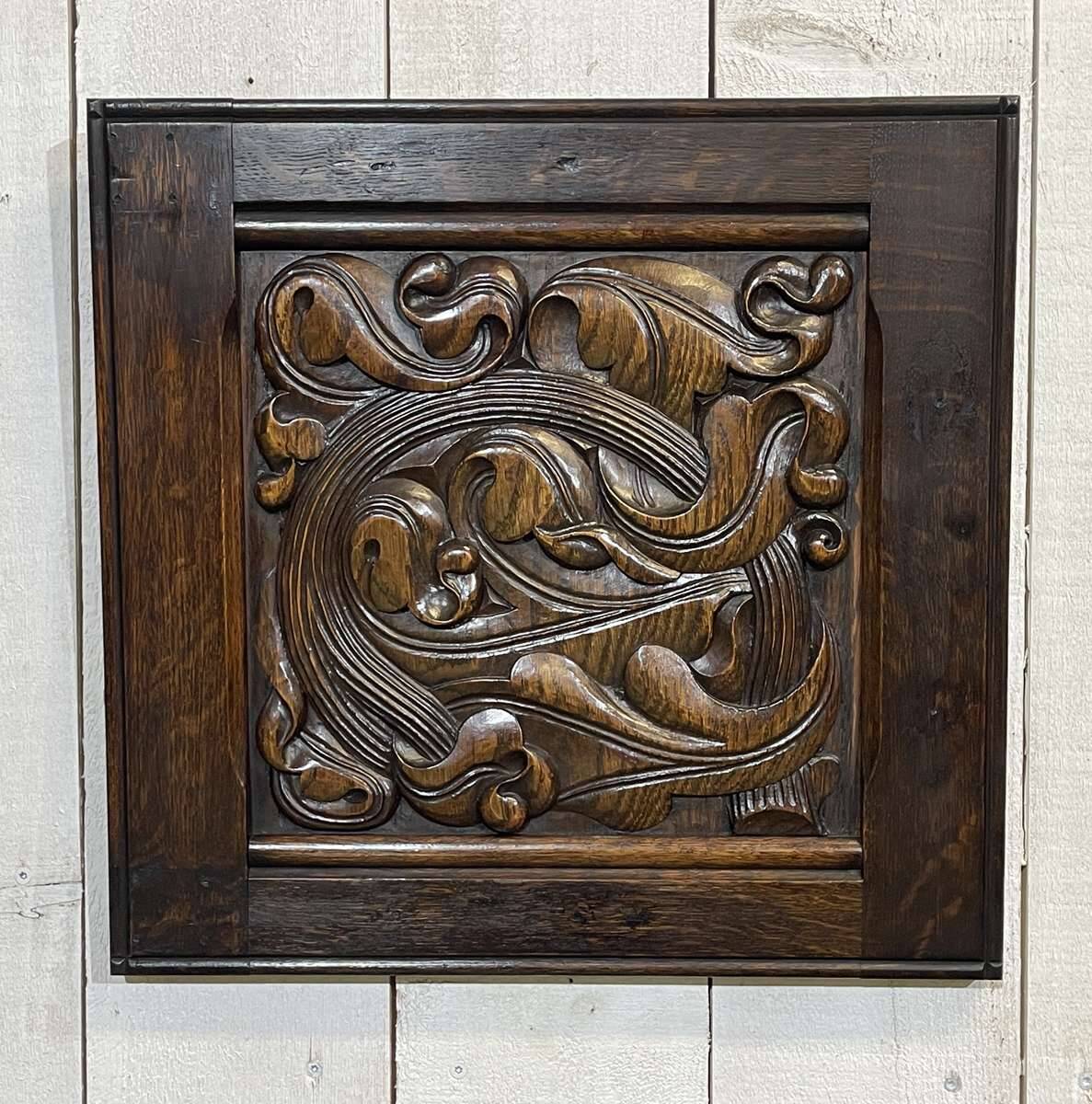 Pair of carved oak panels by Joseph Savina (1901-1983)