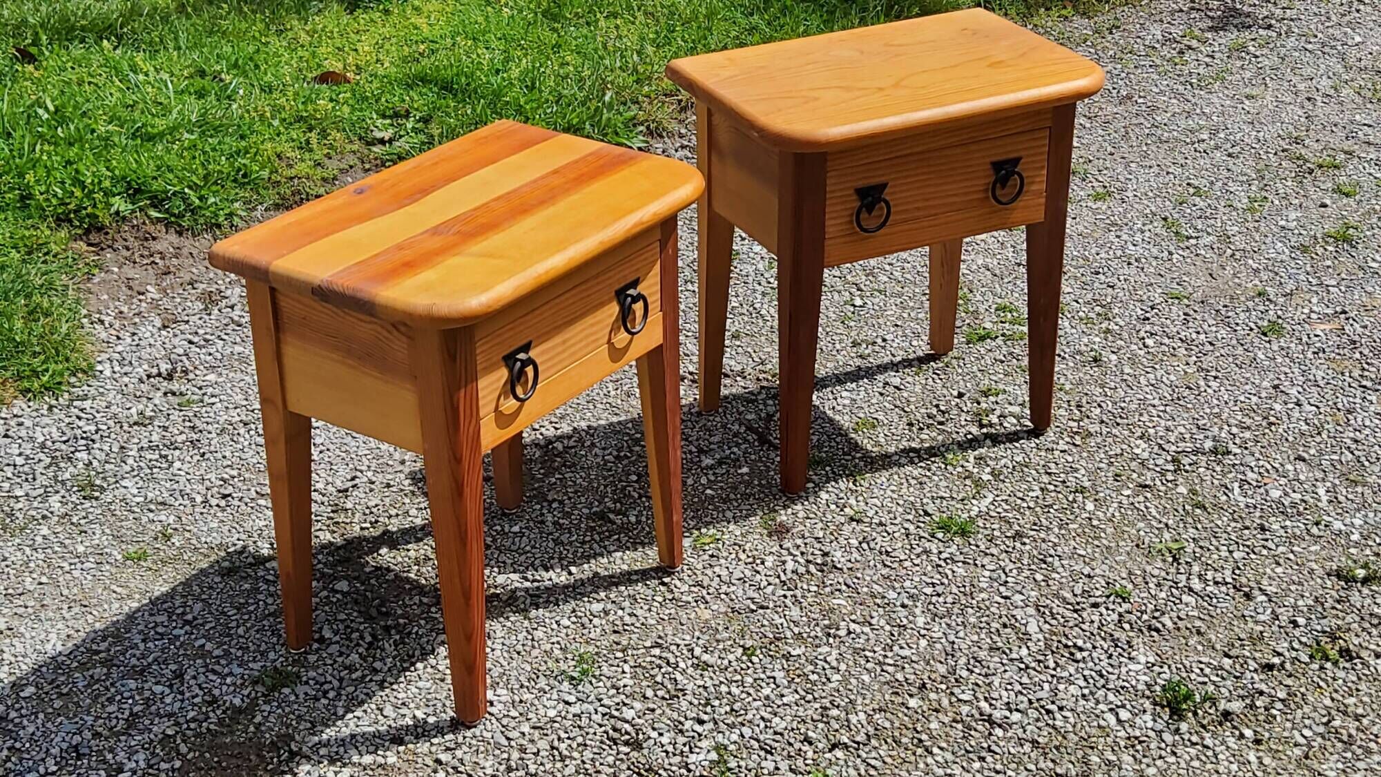 Pair of vintage bedside tables from the 70s in solid pine