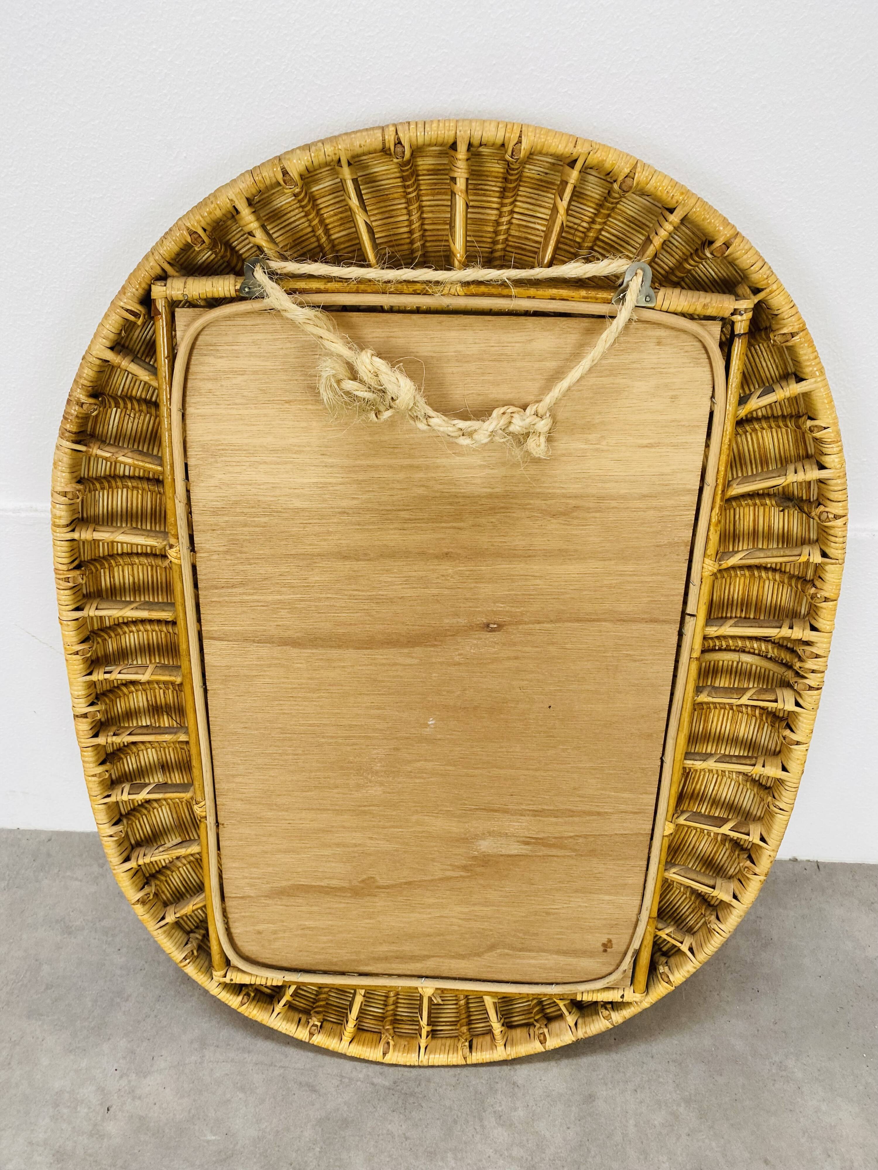 Oval rattan mirror 60s vintage 75 x 55 cm