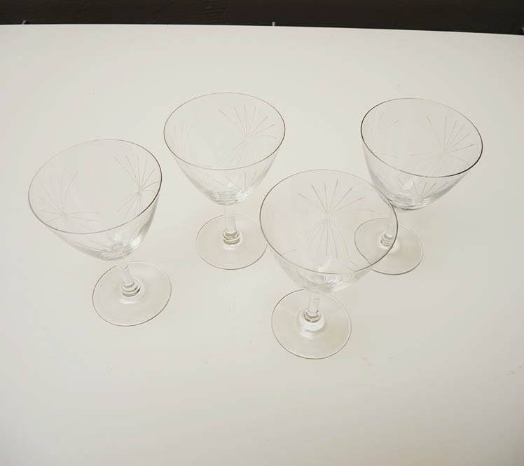 8 Old Art Deco Stemmed Glasses