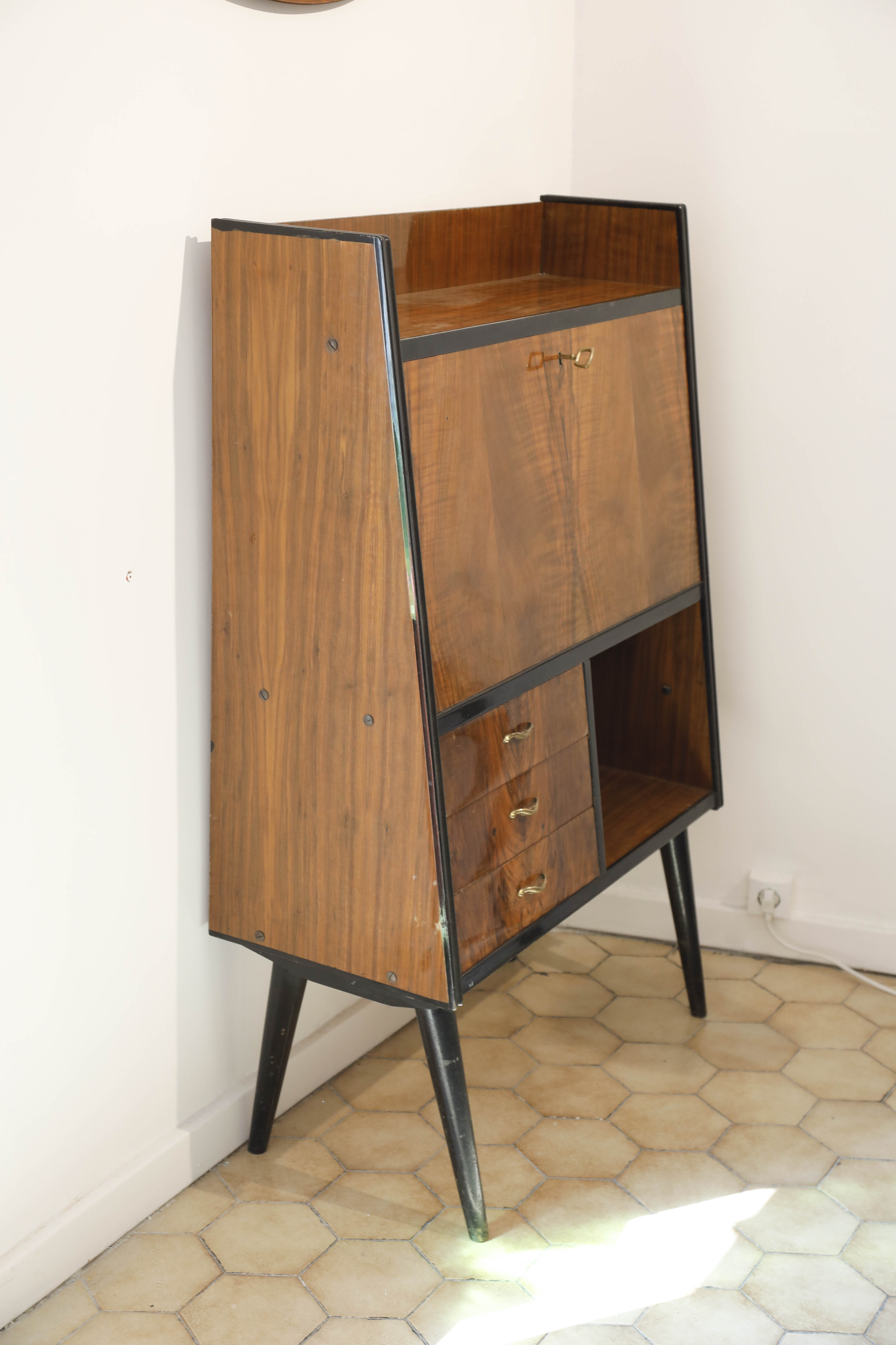Bahut secretary wood laqué 70s