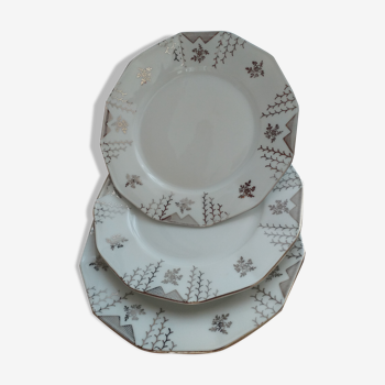 lot de 3 assiettes avec 1 plat de présentation en porcelaine fine