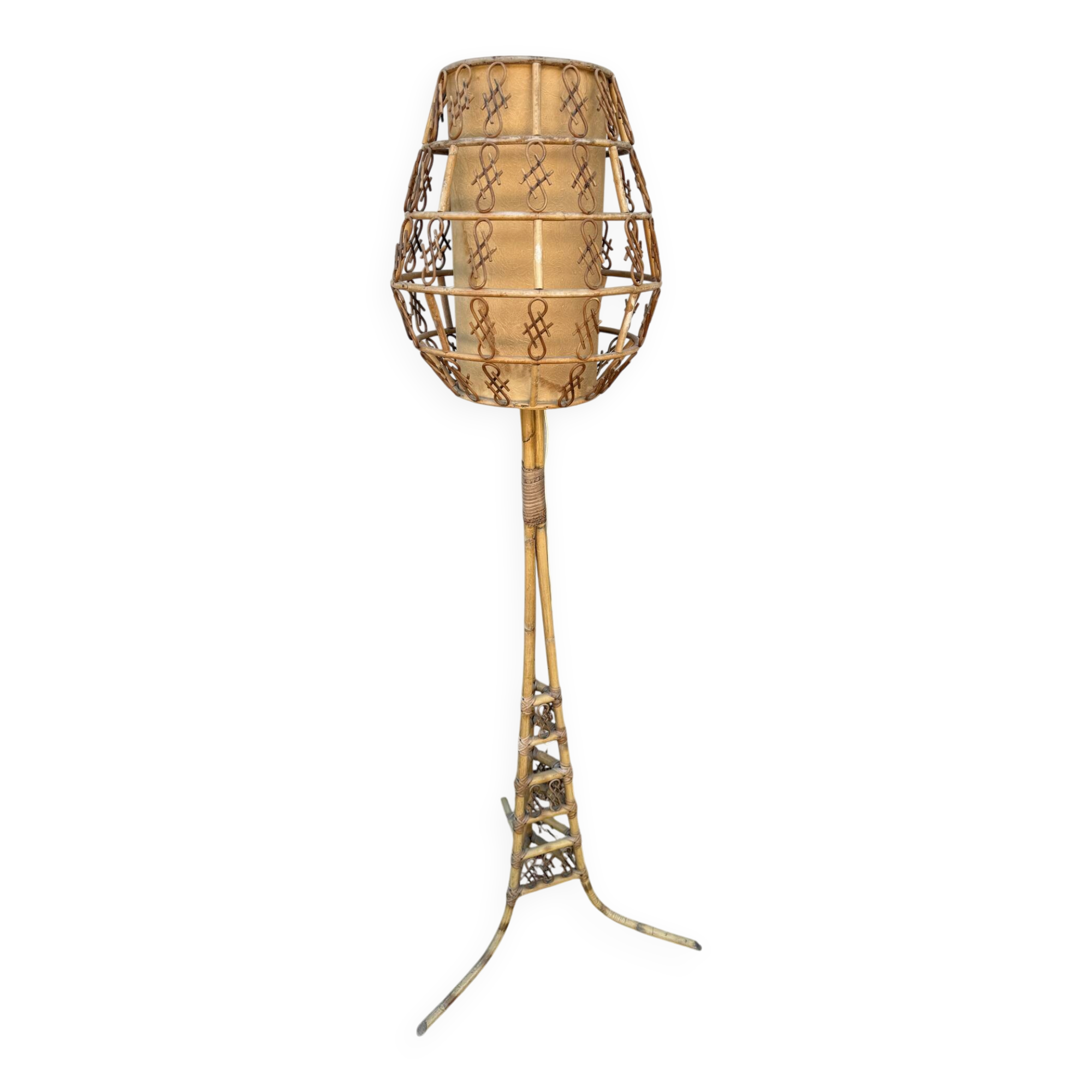 1950s Rattan Floor Lamp in the Style of Louis Sognot, France