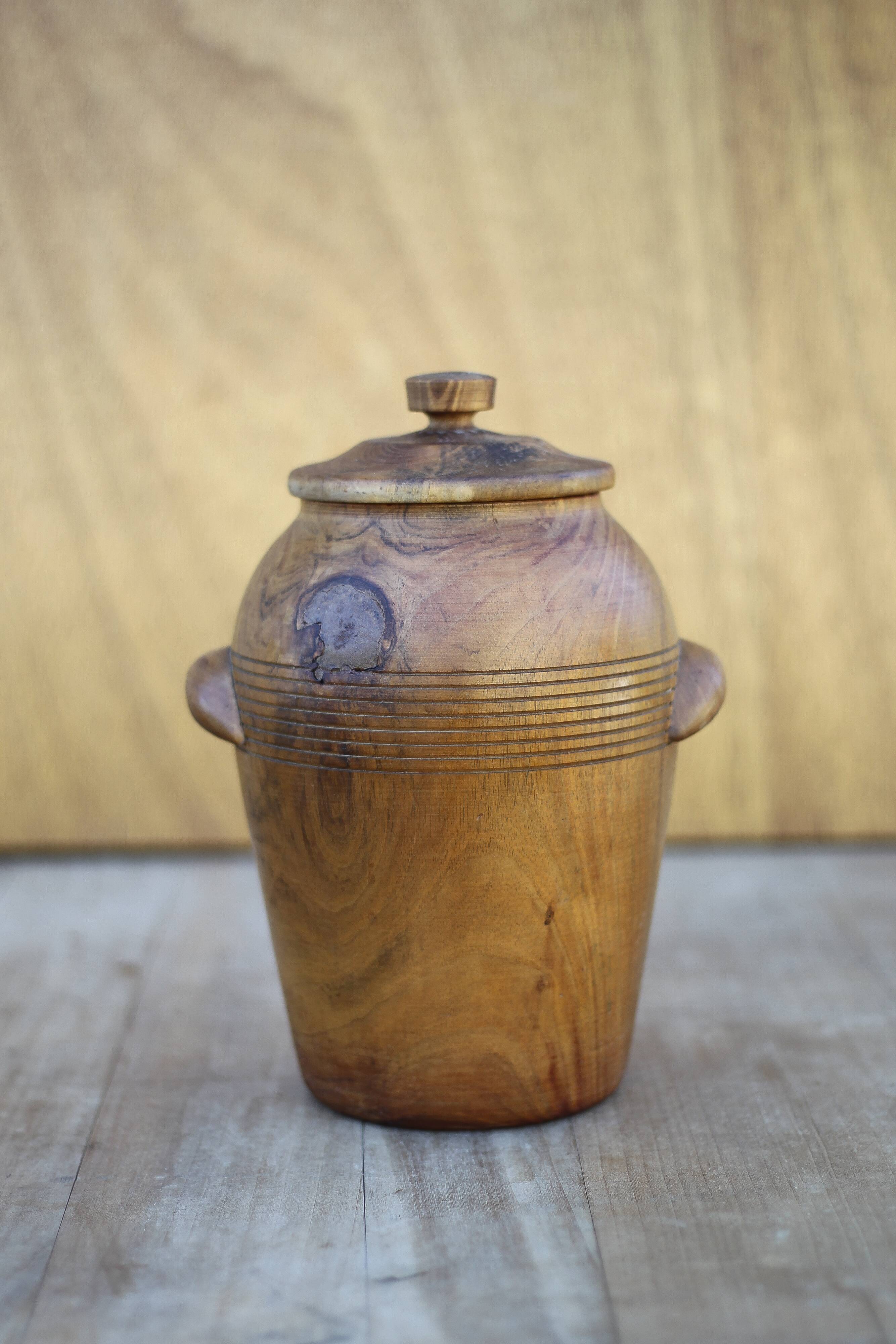 Olive wood lidded pot, storage pot, wooden pot, wooden box, storage pot, kitchen