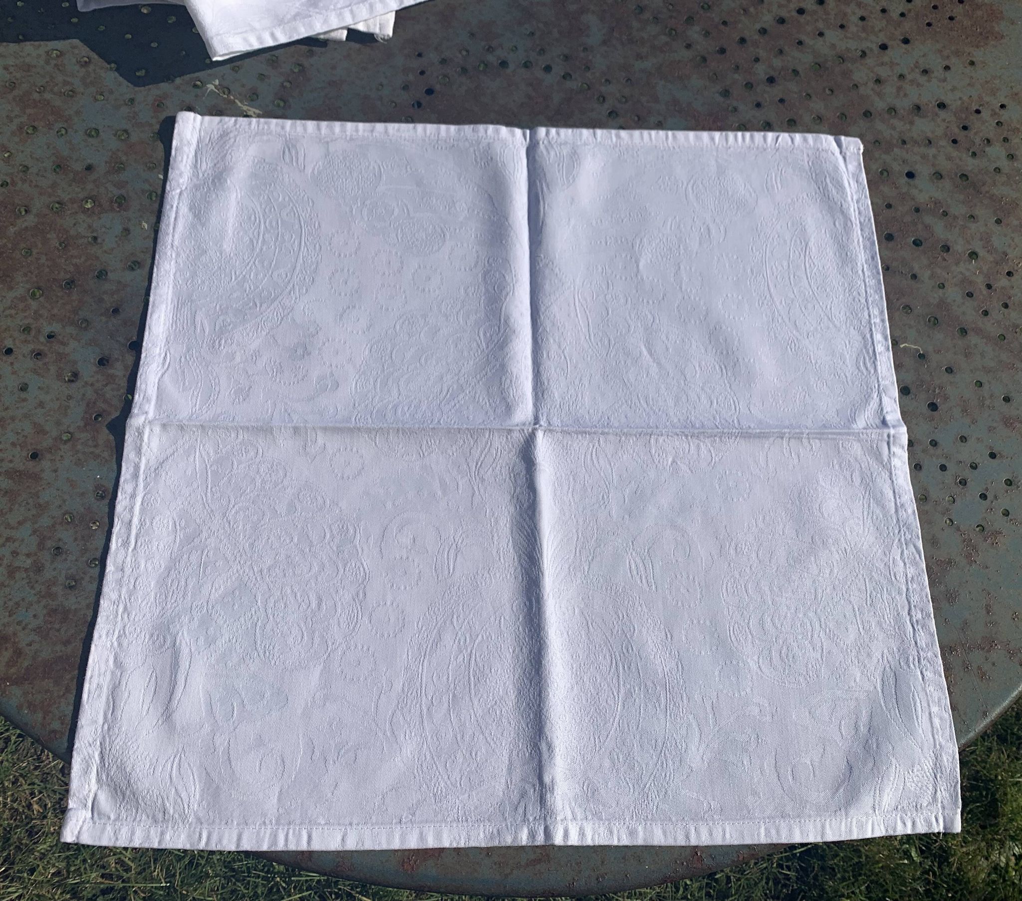 7 white damask cotton napkins, Christian Lacroix, vintage