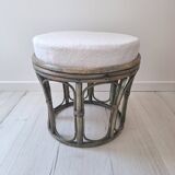 Rattan and terry fabric pouf