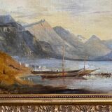 Marine painting "animated lake landscape" HST Italy Switzerland? Nineteenth century