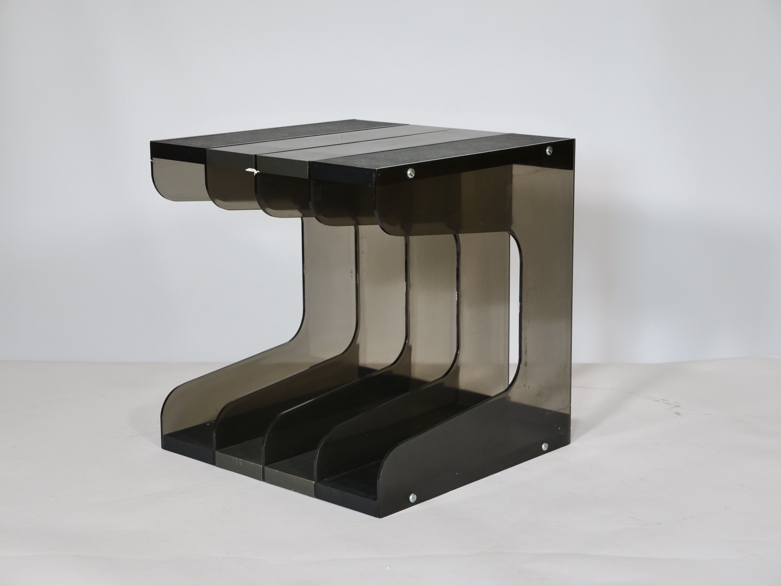 Space Age Vinyl Record Rack in Smoked Acrylic, 1970s
