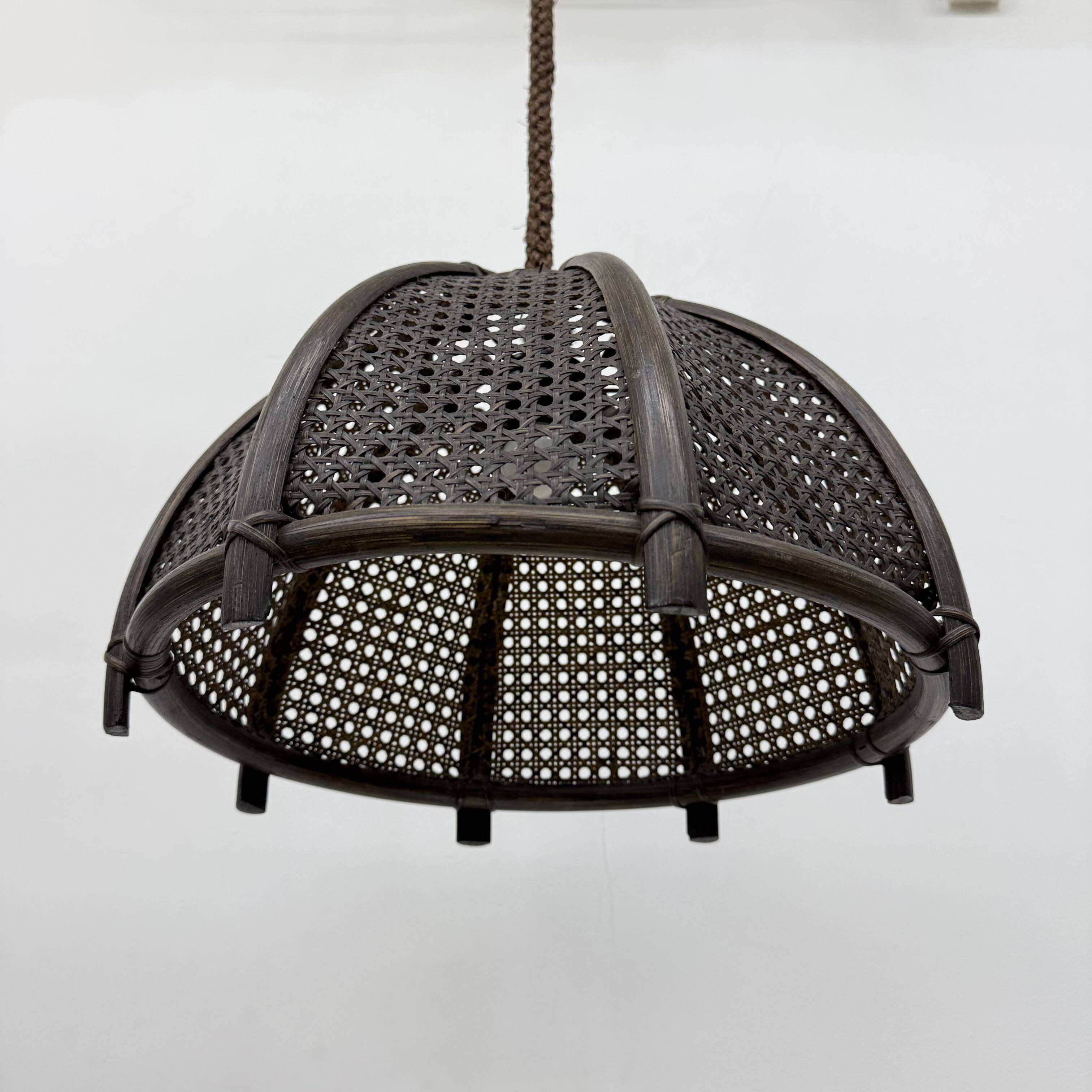 Vintage rattan and webbing hanging lamp 1970s retro