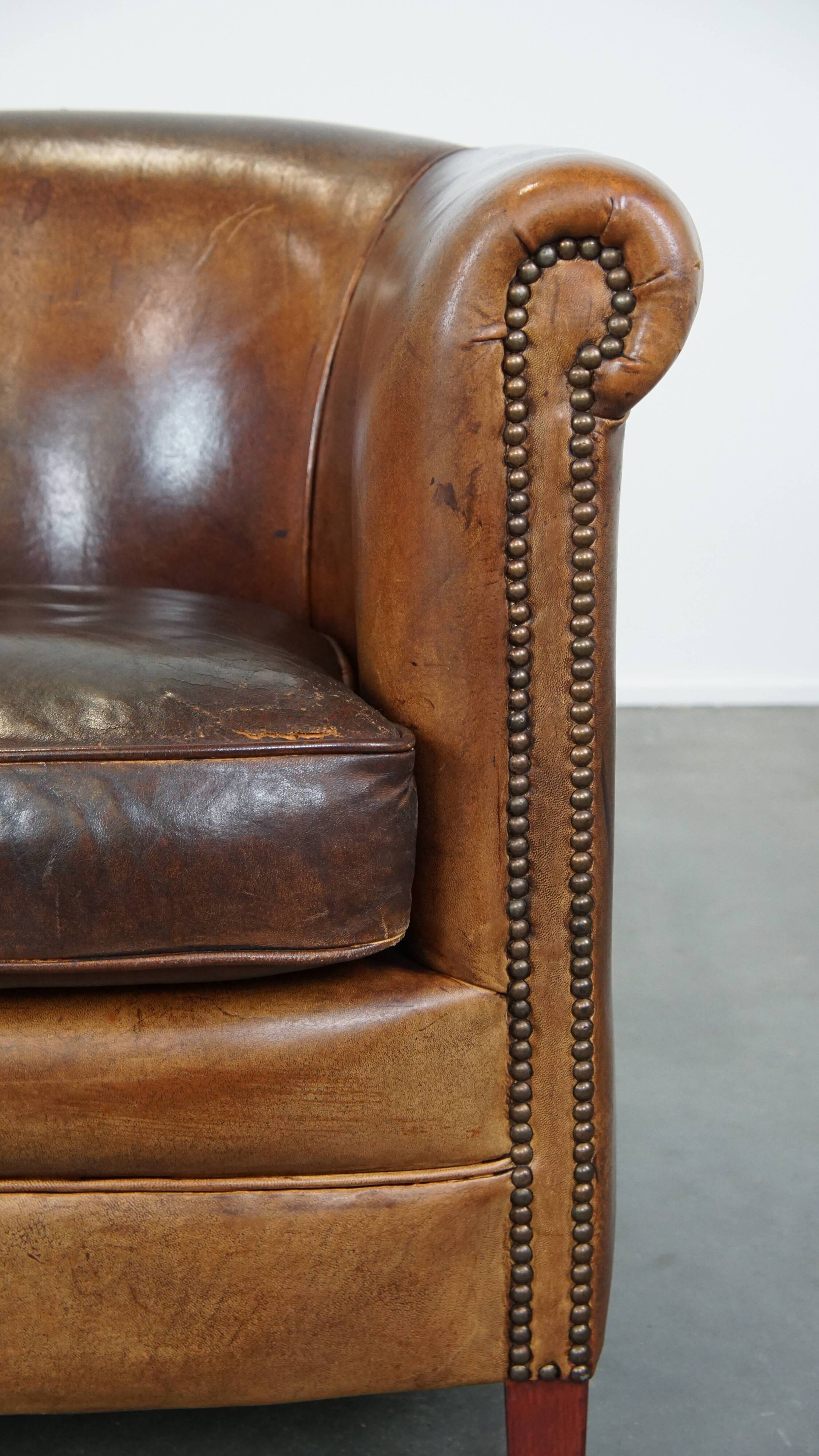 Cognac-Colored Sheepskin Leather Club Chair