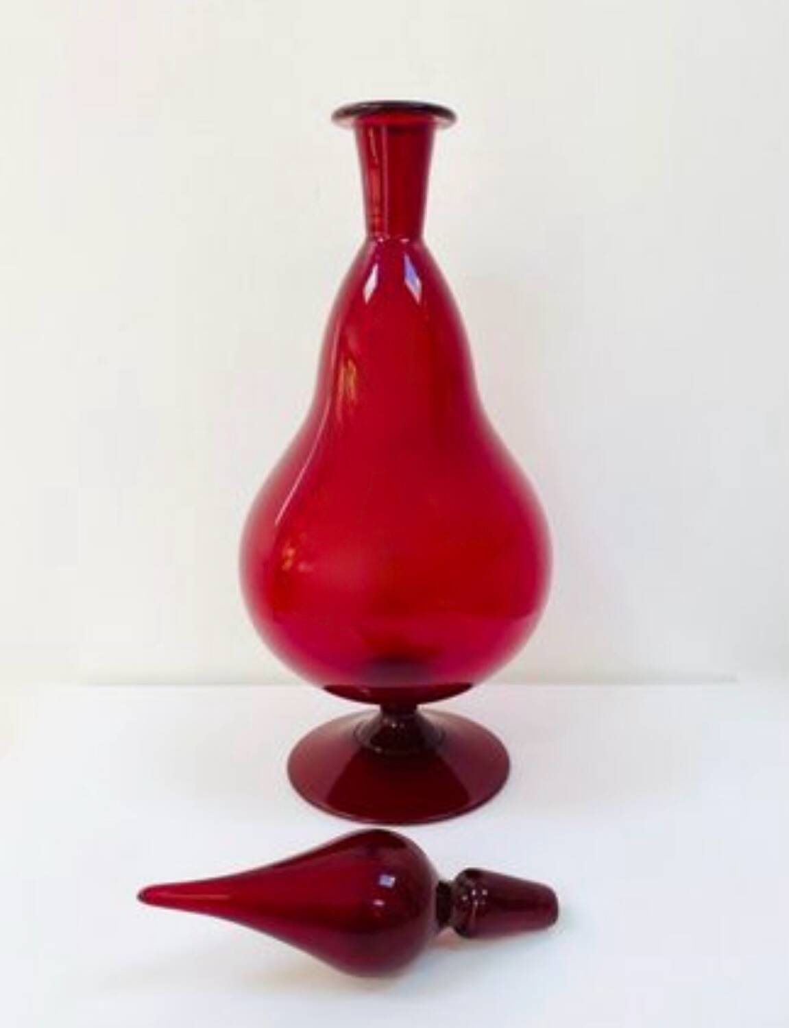 Large Empoli red blown glass carafe / Genie Bottle
