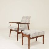 Ensemble vintage fauteuil et repose-pieds Tartan Royal Design Mid Century Style