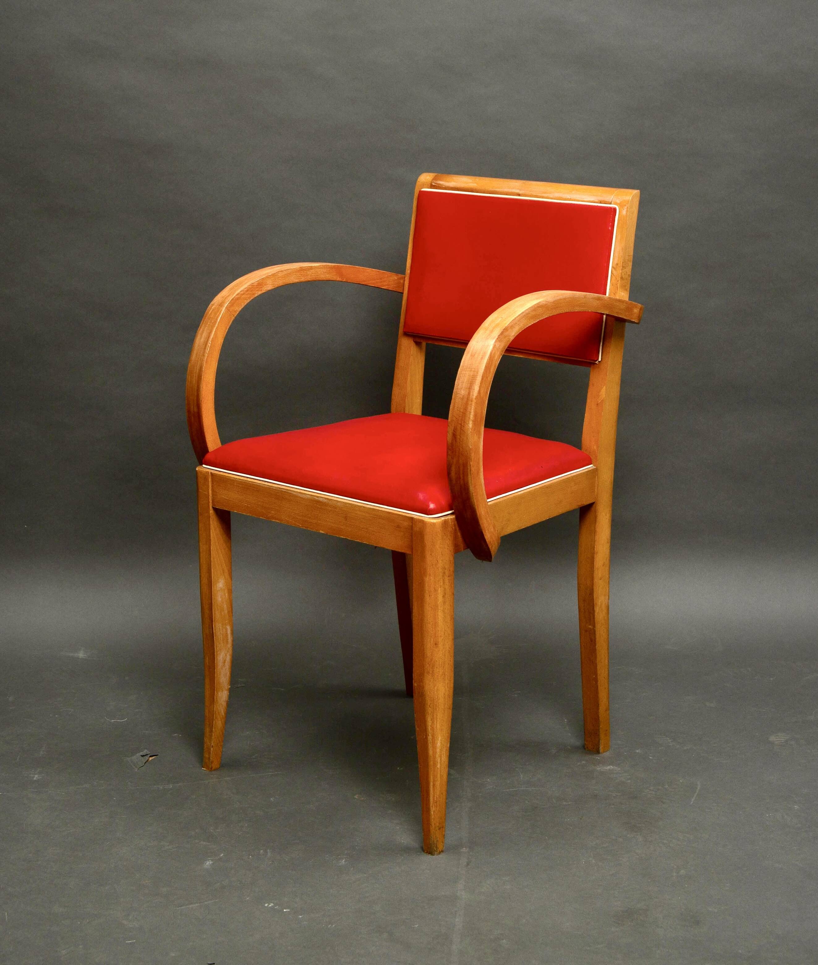 Pair of red bridge armchairs, 1950s