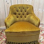 Pair of Napoleon III crapaud armchairs in mustard yellow velvet.