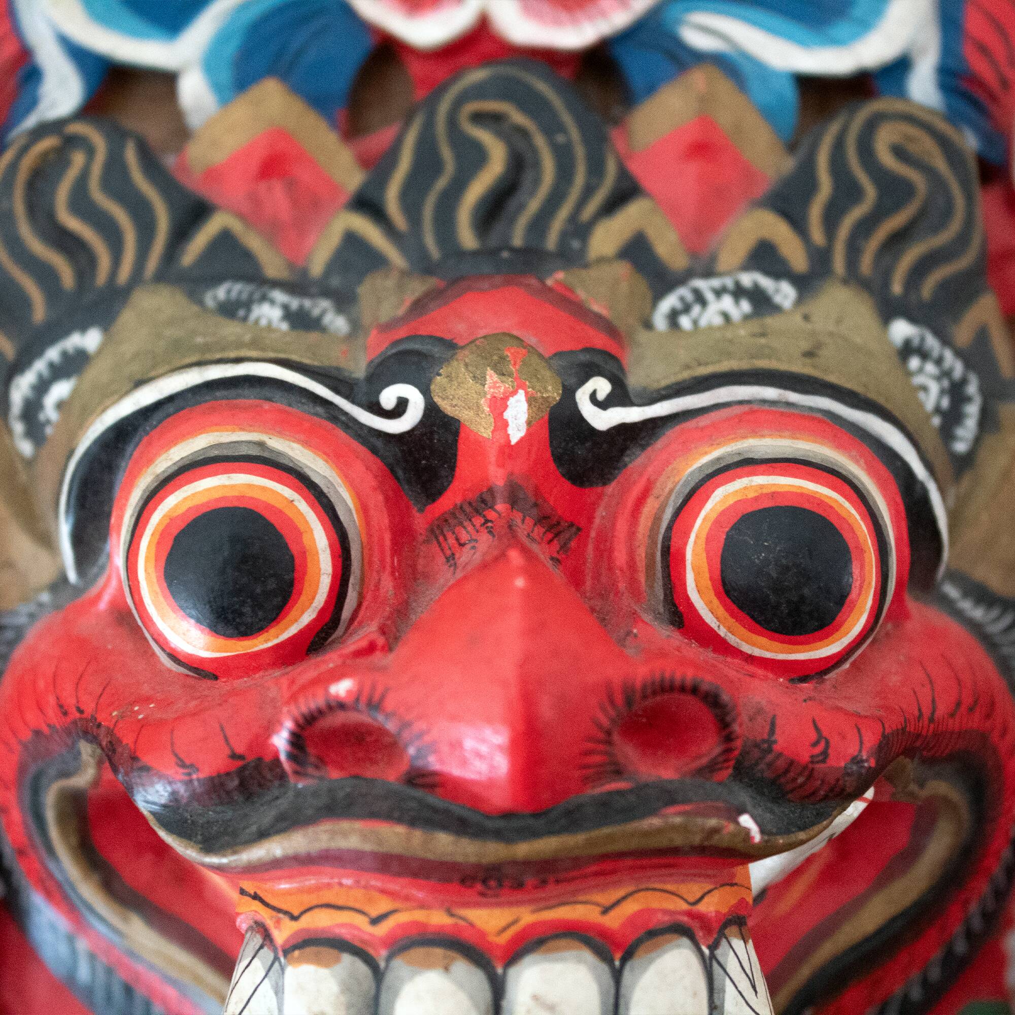 Hand Carved Balinese Boma Mask: Indonesian Hindu Entrance Wall Decor