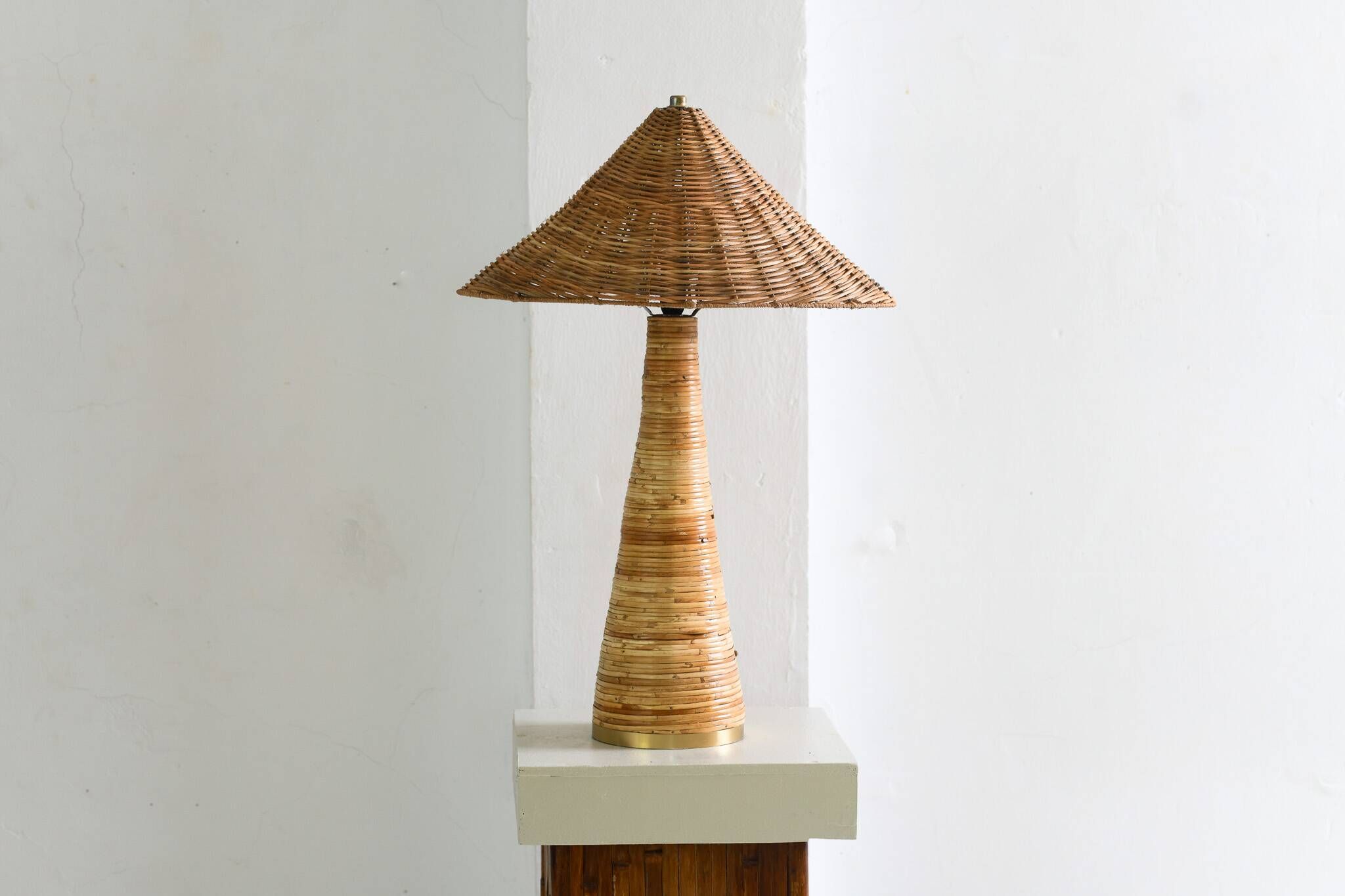 Shroom 002 Rattan Table Lamp, Wicker Shade, Mushroom Shaped Bedroom, Living Room Lighting