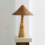 Shroom 002 Rattan Table Lamp, Wicker Shade, Mushroom Shaped Bedroom, Living Room Lighting