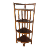 Corner shelf, corner unit, in wicker and wood