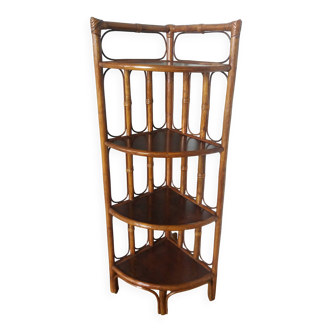 Corner shelf, corner unit, in wicker and wood