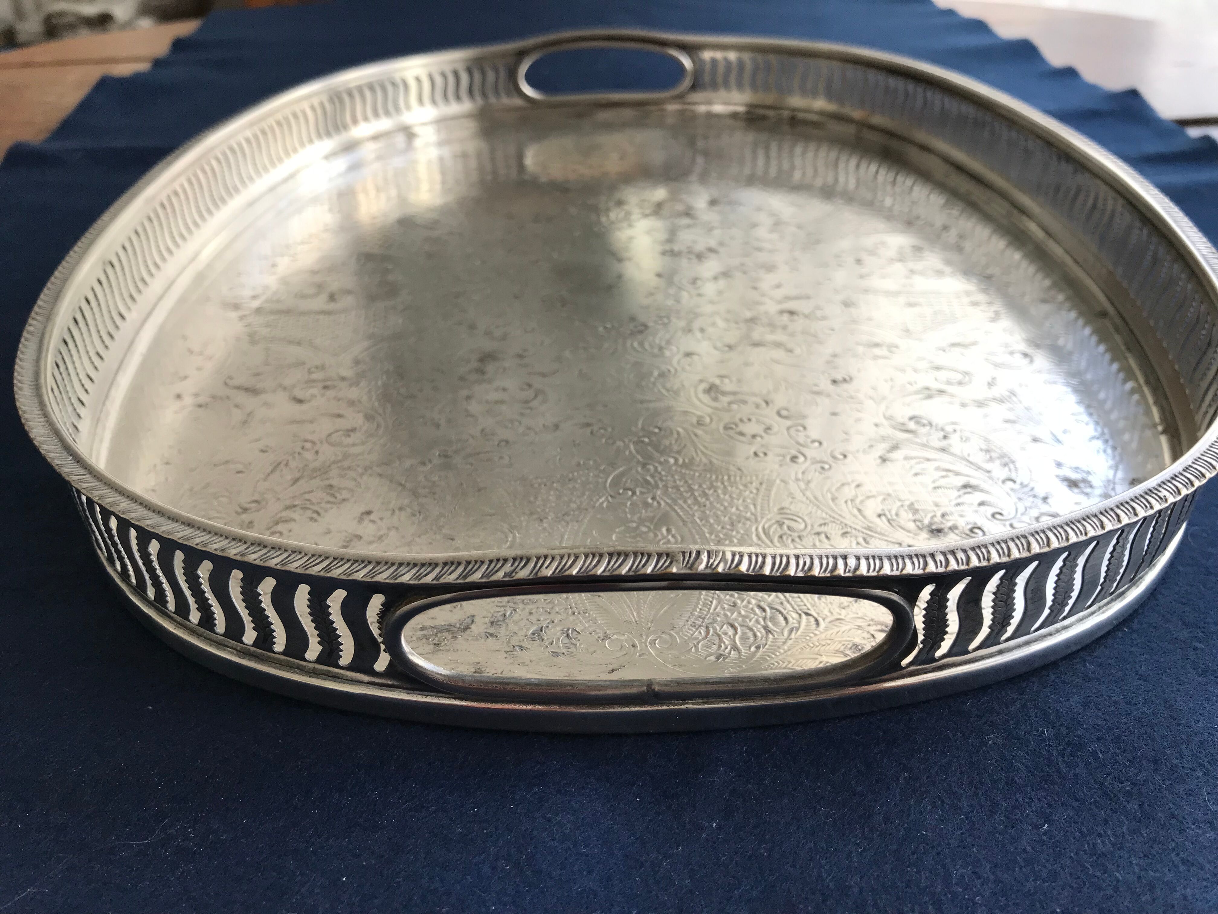 Silver metal serving tray