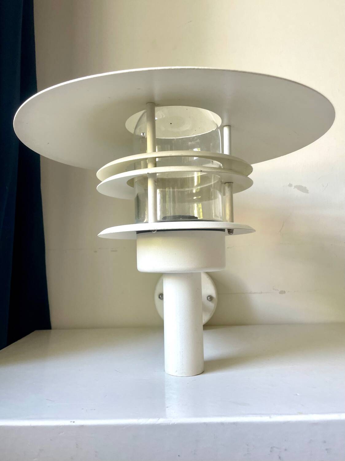 Classic Danish MCM Outdoor Metal Wall Lamp in White