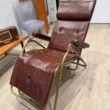 Reclining armchair in brown leather with tubular frame – Italy – 1960s/1970s