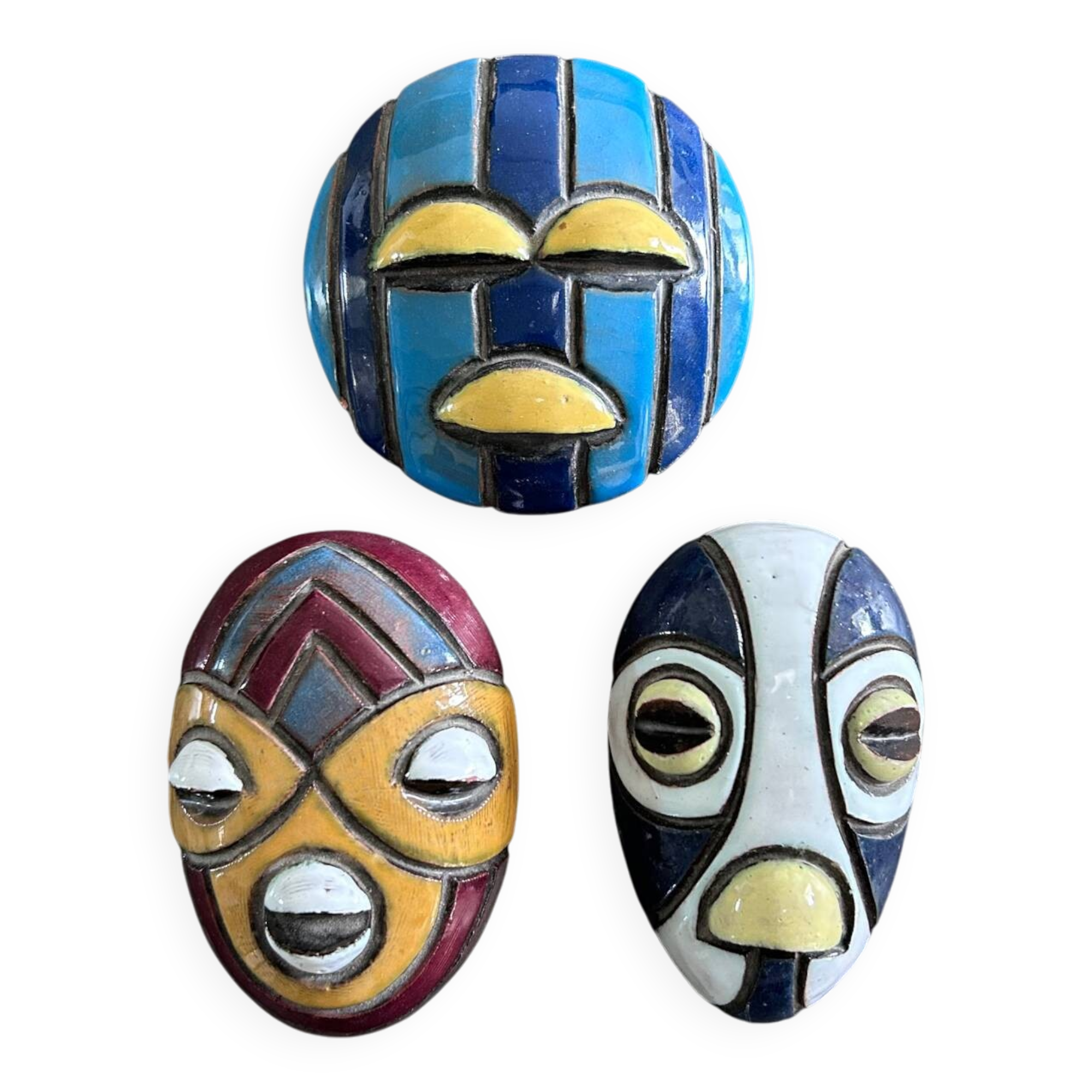 Collection of 3 African ceramic masks
