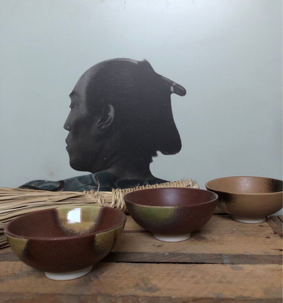 Trio ceramic style bowls brown earth