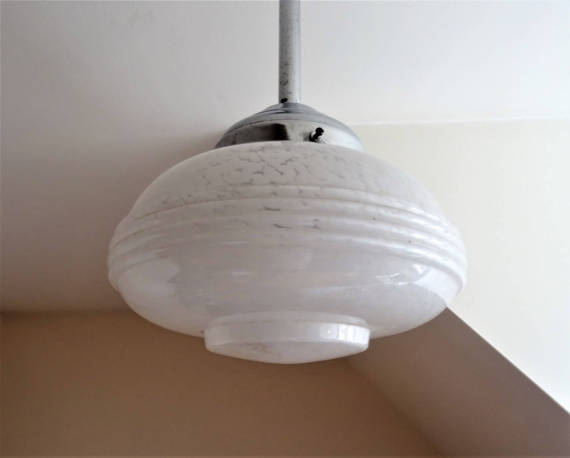 Art Deco french 1930 s in white cloud Clichy glass ceiling lamp