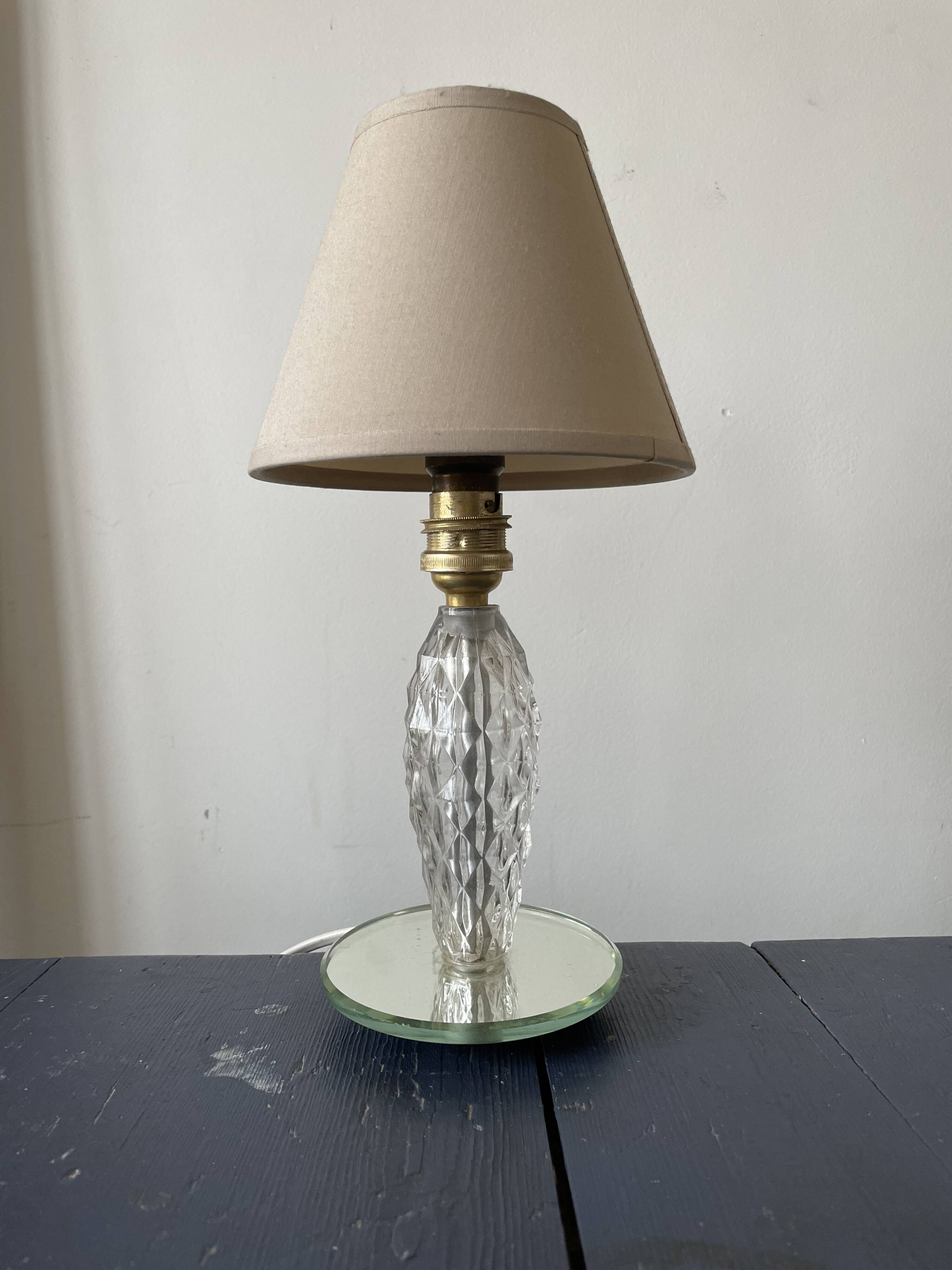 Old glass and mirror table lamp from the 1930s