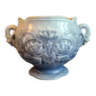 Cache-pot Art Nouveau en barbotine de Nimy, souligné d’un filet d’or
