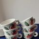 Cups and saucers Sarreguemines. Glazed stoneware. Hand-painted decoration.