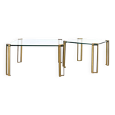 Hollywood Regency Brass and Glass Coffee Tables by Peter Ghyczy, 1970s, 2pc