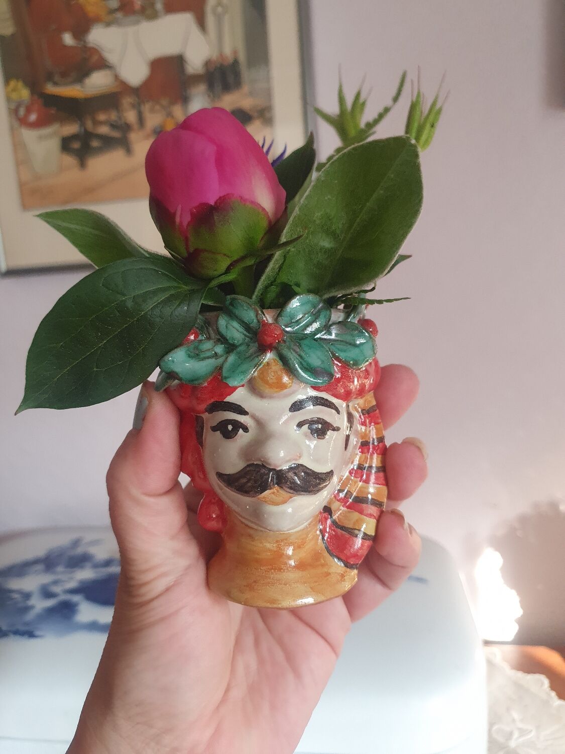 Set of 2 Sicilian vases ceramic heads of caltagirone