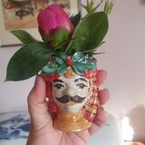Set of 2 Sicilian vases ceramic heads of caltagirone